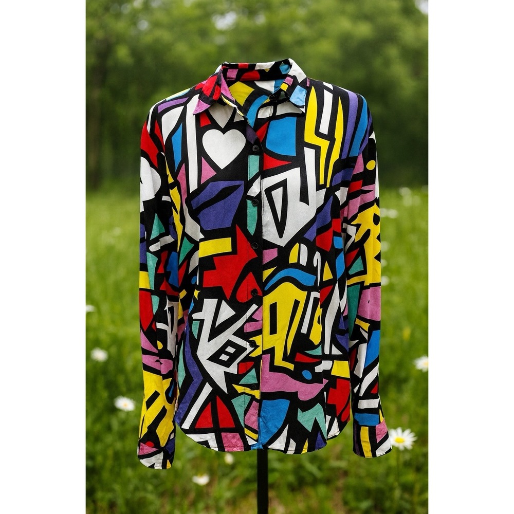 Big Dart Blouse Shirt Retro Geometric Print 90s Sz XL/XXL